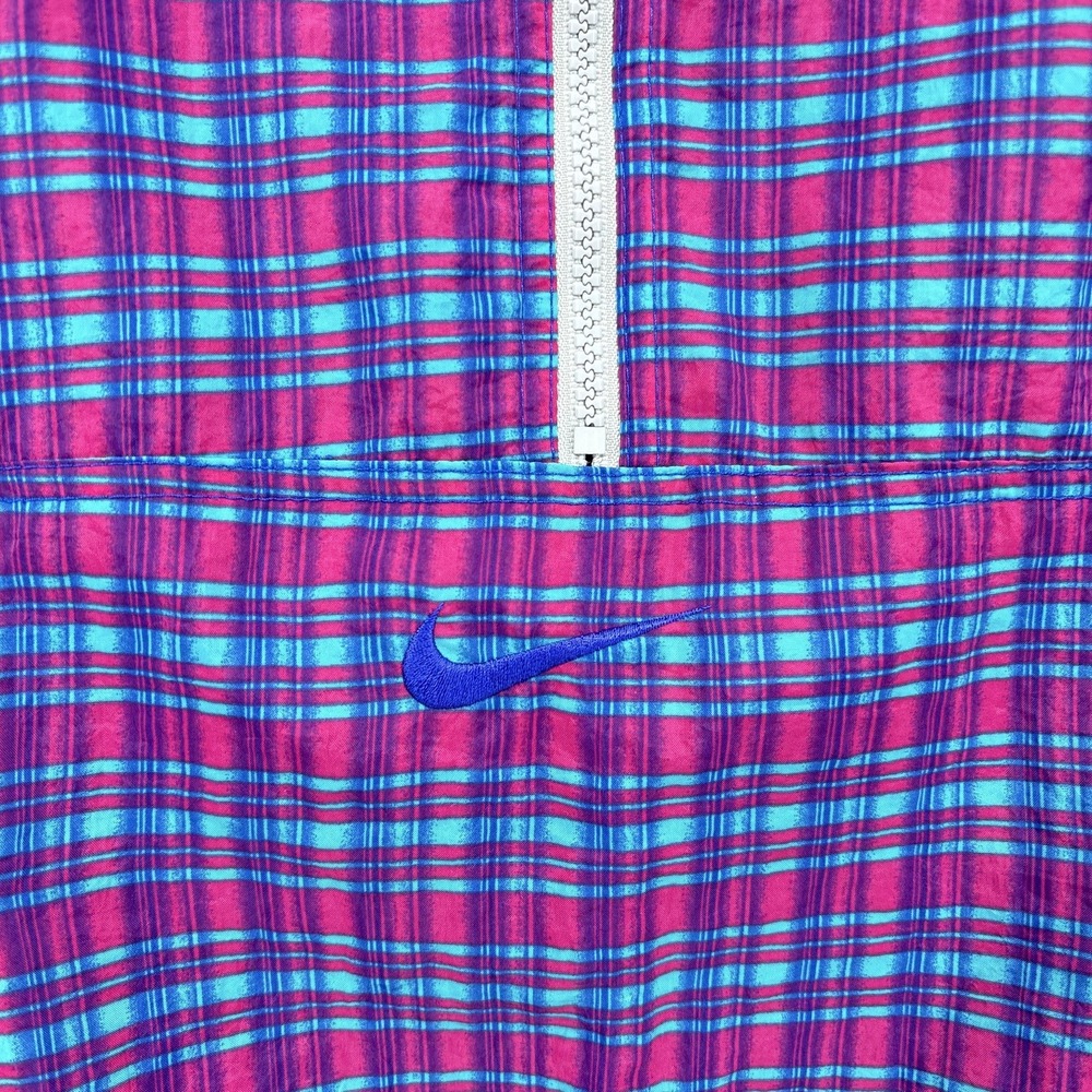 Vintage Nike Jacket Mens Medium Plaid Reversible 1/2 Zip Hooded Windbreaker 90s - Picture 3 of 14